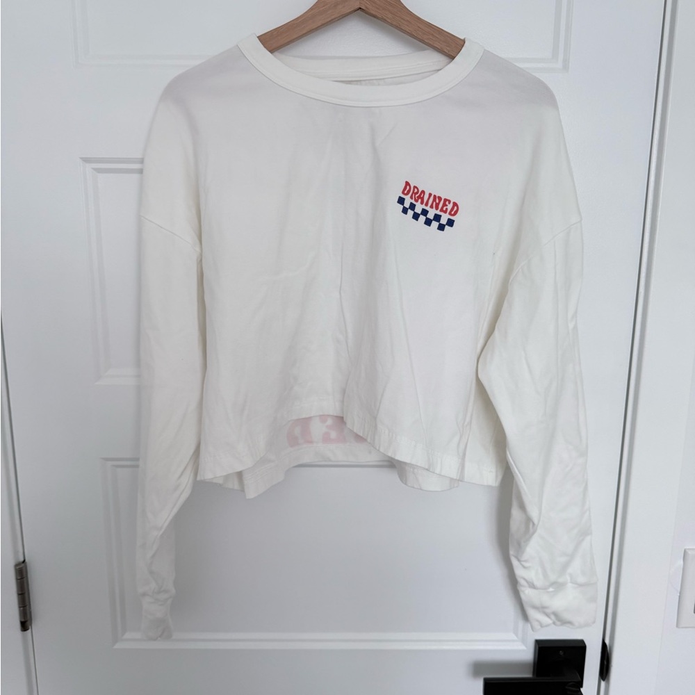 Drained White Cropped Long Sleeve Tee